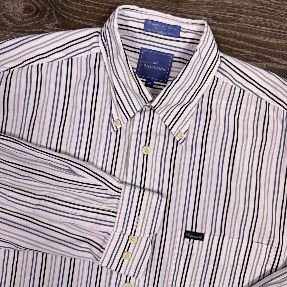VTG Faconnable Button Down Shirt Mens Size M Striped‎ Nautical Stealth Wealth